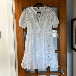 Puff-sleeve eyelet dress